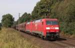 152 112-9 und 152 143-4 fahren am 3.9.11 mit einem Gz durch Reindorf.