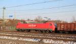 152 075-8 rauschte mit hohem Tempo und einem Eos Ganzzug hinten dran durch Harburg. 31.1.12