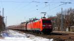 152 027-9 & 059-2 fuhren am 16.3.13 mit einem Kohlezug durch Berlin-Friedrichshagen.
