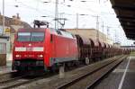 Am 23 September 2014 schiebte 152 155 mit Schötterzug ins Bahnhof Falkenberg (Elster). 