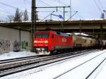 152 059-2 fuhr mit einem Cerealen Zug durch den Bahnhof Hamburg-Harburg am 11.2.
