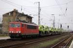 155 113-4 mit Claas 430 Tucano Ganzzug in Priort in Richtung Marquardt unterwegs. 05.04.2011
