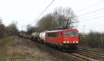155 060-7 strebt am 1.2.13 mit einem gemischten Gterzug durch Ahlten gen Lehrte.