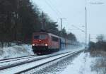 155 109 mit dem Sonntags-Kohlezug der polnischen Staatsbahn bei Elsterwerda-Biehla, 26.01.2014.
