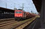 155 023-5 DB Schenker Rail Deutschland AG mit einem Kalizug, bei der Durchfahrt in Stendal und fuhr in Richtung Wittenberge weiter.