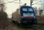 Eine 182 zum anfassen...TXL/MRCE 6 182 599-1/ES64U2-099(Unt/LDX/16.09.09) abgestellt im heute sehr klaten Padborg. 14.02.2014 