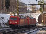 027. 185 200 und 185 205 Solo auf dem Weg zur Arbeit. HH-Harburg 4.12.10