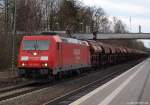 185 256-5 zieht am 12.2.11 einen Gz durch den Tostedter Bahnhof.