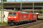 185 188-0 und 246-6 rollen Solo durch den Harburger Bahnhof. 01.06.11