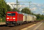185 386-0 hatte am Abend des 26.6 die Ehre den Spritzzug Nbz 93044 nach Flensburg zu ziehen, eingereiht waren folgende Waggons: 60 80 092 3033-5(3-achsiger Mannschaftswagen),3009-5(GOS),4542-4(Gertewagen fr Chemikalien und Diesel),3020-2(Spritzwagen),4502-8 und 4503-6(Wasserwagen 630hl). 26.6.11