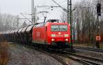185 180-7 mit dem aus einem Ganzzug Tds Waggons bestehenden GC 62121 fuhr heute durch Schleswig nach Maschen. 21.1.12