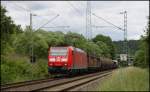 185 114 mit kurzem Gterzug in Richtung Kln-Gremberg am 09.06.2012 in der Nhe von Siegen