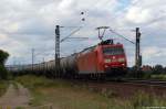 185 149-2 fhrt am 11.8.12 mit einem ler bei Burgstemmen durch das Leinetal.