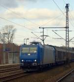 CFL 185 520-4 mit einem H-Wagen Ganzzug durchfhrt Schleswig am 22.02.2013.