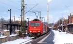 185 588-1 & 587-3 zogen am 2.1.10 gemeinsam einen Kesselwagenzug durch den Uelzener Bf. gen Süden.
