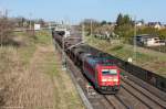 185 402-5 DB Schenker Rail Deutschland AG mit einem Kesselzug in Stendal und fuhr weiter in Richtung Wolfsburg. 21.04.2015