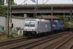 185 680 von Railpool vermietet an EVB am 13.08.10 mit einem Containerzug in Hamburg Harburg