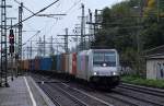 Die Railpool/EVB 185 672-3 fuhr mit einem langen Cont.zug durch Harburg. 26.9.10
