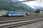 Lokfahrt der 187 002 in Frutigen am 30 Juni 2014. Hier fahrt der Lok mit der Hilfsdieselmotor (Last Mile).