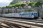 Drei 187er und eine BLS 485 war der Hohepunkt des 5.Juni 2014. BLS 187 002 zieht drei Artgenossen und eine Grossvater in Spiez.