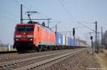 189 013-6 mit Containerzug in Friesack(Mark) in Richtung Neustadt(Dosse) unterwegs. 22.03.2011