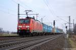 189 007-8 mit Containerzug in Friesack(Mark) in Richtung Neustadt(Dosse) unterwegs. 22.03.2011