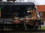 Nochmal eine Nahaufnahme der beschädigten 189 115 die immernoch in Padborg steht. 08.12.2013