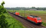 Mit einem schwach ausgelasteten Containerzug war 189 004-5 am 1.6.13 bei Ramelsloh unterwegs.
