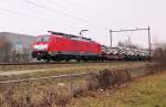 Am frischen 16 Februar 2013 schleppt 189 036 der Tunnelteilenzug 45727 durch Wijchen.