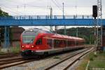 429 028/528 fhrt am 17.7.11 als RE9 nach Stralsund Hbf in den Bhf. Bergen auf Rgen ein.