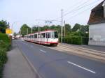 Eine Doppeltraktion aus DWAG-N8 der Dortmunder Stadtwerke ist am 16. Mai 2008 in Wickede unterwegs.