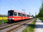 Eine Doppeltraktion aus Stadtbahnwagen B der Dortmunder Stadtwerke ist am 9.