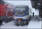 Ostseeland Verkehr VT 0013 als OLA nach Bützow bei starkem Schneefall am 11.03.13 in Güstrow