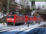 145 069-1 zog hinter sich 2 152er durch den Bahnhof Hamburg-Harburg am 6.3.