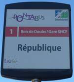 (173'554) - PONTABUS-Haltestellenschild - Pontarlier, Rpublique - am 1. August 2016