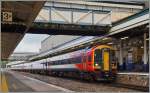 Ein Southwesttrain nach London Waterloo wird in Exeter St Davids bereitgestellt. 
12. Mai 2014