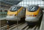 Eurostarzüge in London St Pancras. 
11. Mai 2014