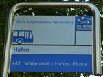 (238'219) - BUS Sarganserland Werdenberg-Haltestellenschild - Walenstadt, Hafen - am 17.