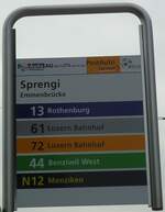 (132'980) - AutoAG/ROTTAL AUTO AG/PostAuto/ebus-Haltestellenschild - Emmenbr�cke, Sprengi - am 11.