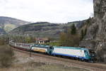 412 009 und 412 xxx mit einem KLV unterwegs in Richtung Sden. Aufgenommen am 7. April 2017 bei Sterzing.