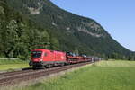 1016 033 war am 14. Juni 2023 mit dem  Night-Jet  bei Niederaudorf auf dem Weg nach Innsbruck.