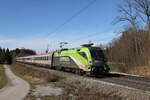 1016 036  CAT  mit einem  EC  aus Mnchen kommend am 24. Februar 2024 bei Hufschlag/Traunstein.