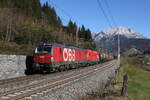 1293 187 und 1116 094 waren mit einem gemischten Gterzug am 4. November 2024 bei Pfaffenschwend in Richtung Wrgl unterwegs.