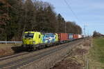 193 587 von  WLC  war mit einem  KLV  am 21. Februar 2024 bei Hufschlag in Richtung Mnchen unterwegs.