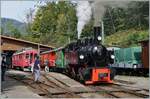 Ein kurzer Sonntags Nachmittags Ausflug zur Blonay-Chamby Bahn: Nach einer ruhigen Fahrt durch eine bezaubernde Landschaft ist die G 2x 2/2 105 mit ihrem Zug im Museumsbahnhof Chaulin eingetroffen.