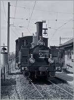 Die LEB G 3/3 N° 5 (Baujahr 1890) ist mit ihrem Dampfzug von Blonay nach Chaulin in Chamby angekommen.