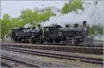 50 Jahre Blonay - Chamby; Mega Steam Festival: Die BFD HG 3/4 N° 3 der B-C und die FO HG 3/4 N° 4 der Dampfbahn Furka Bergstrecke rangieren in Vevey.