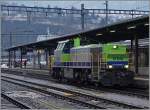 Die BLS Am 843 503-4 wartet in Brig auf die Ausfahrt Richtung Visp.