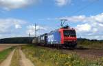 482 007-2 fhrt am 11.8.12 mit einem Containerzug bei Burgstemmen durch das Leintal.
