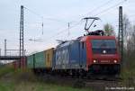 Re 482 041-1 fuhr am 24.4.10 mit einem Gz durch die Landschaft in Radbruch weiter in Richtung Hamburg.